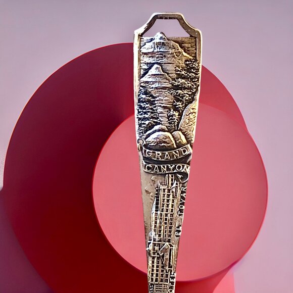 Grand Canyon Arizona Vtg Sterling Silver Souvenir Spoon FRONT + BACK Scenes - Picture 9 of 12